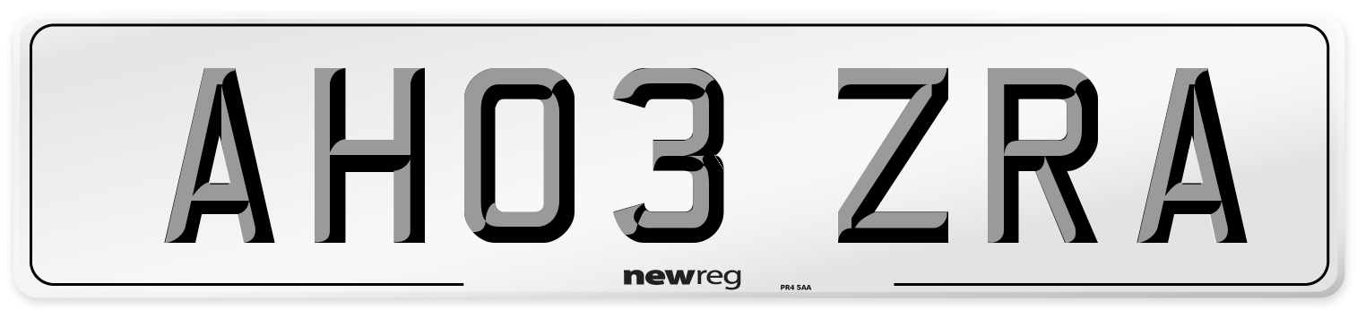AH03 ZRA Number Plate from New Reg